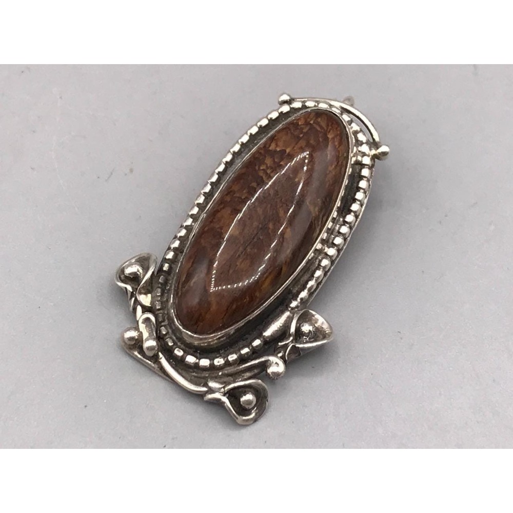 Sterling Silver Brown Agate Pendant Signed Fashion‎ Jewelry
